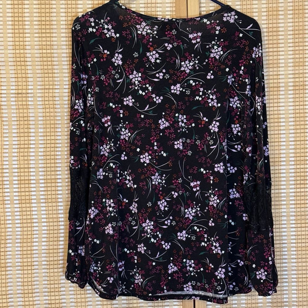 Liz Claiborne Womens M Top Floral Long Sleeve Lace Arms Boho Cottagecore Western - Picture 4 of 8